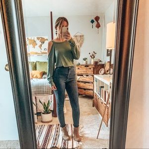 SOLD: Mint green shoulder cutout shirt
